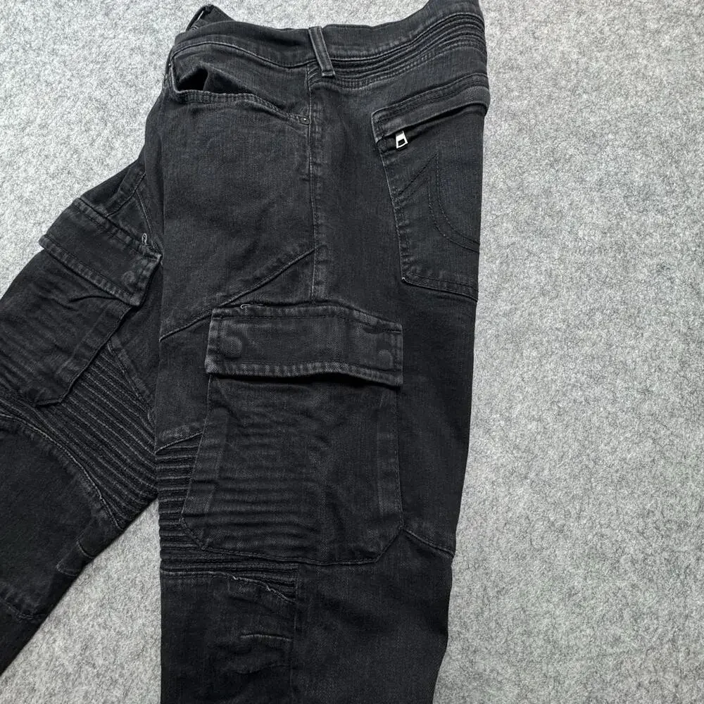 True Religion Geno Relaxed Slim Jeans Mens 42x30 Black Biker Cargo Denim Pants